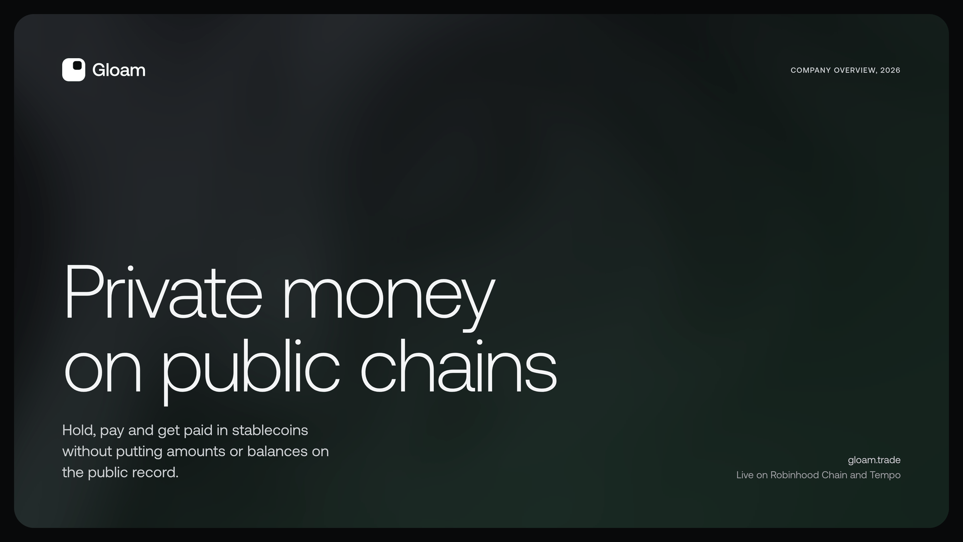 Deck cover: the field with the title Private money on public chains