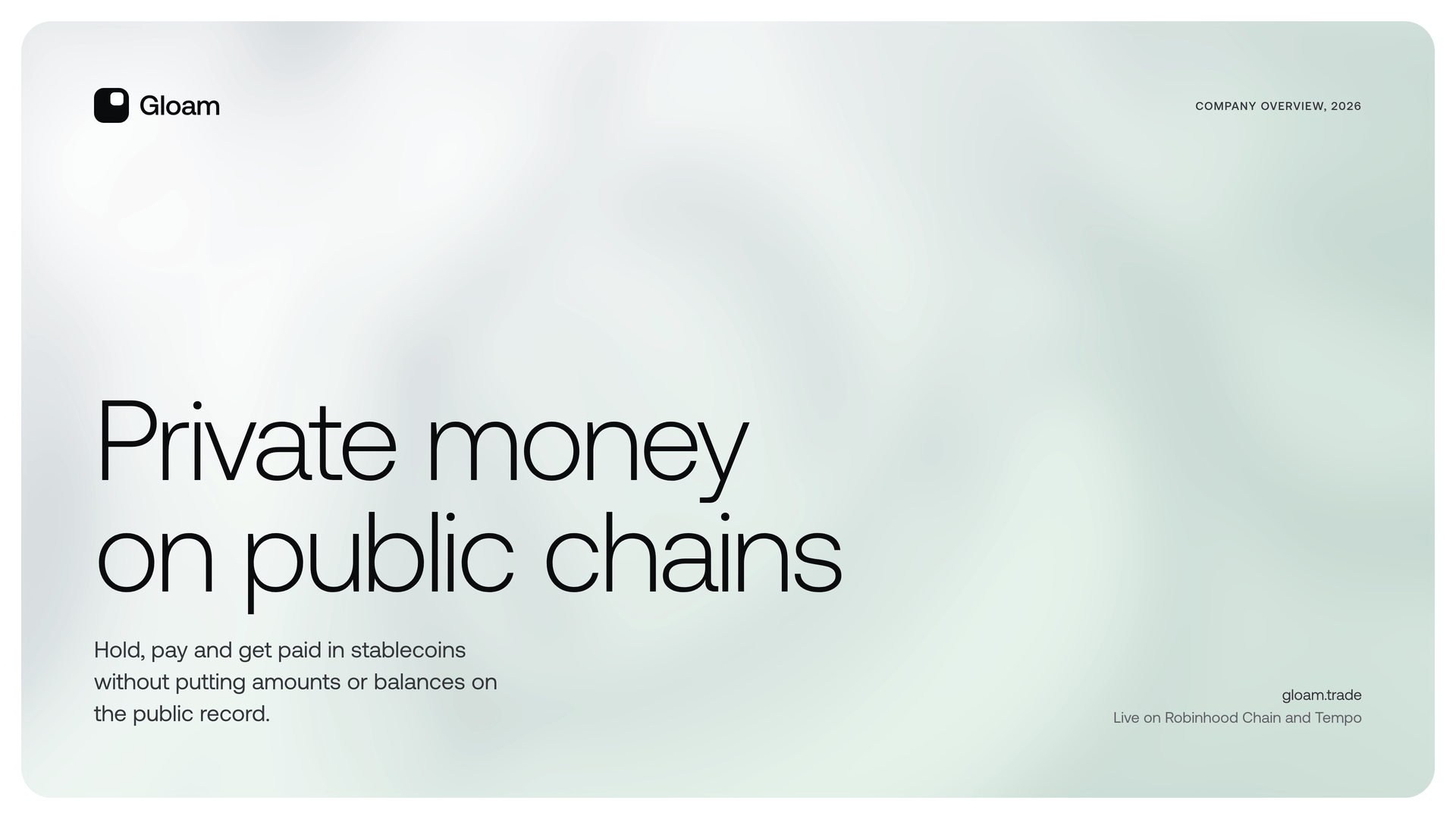 Deck cover: the field with the title Private money on public chains