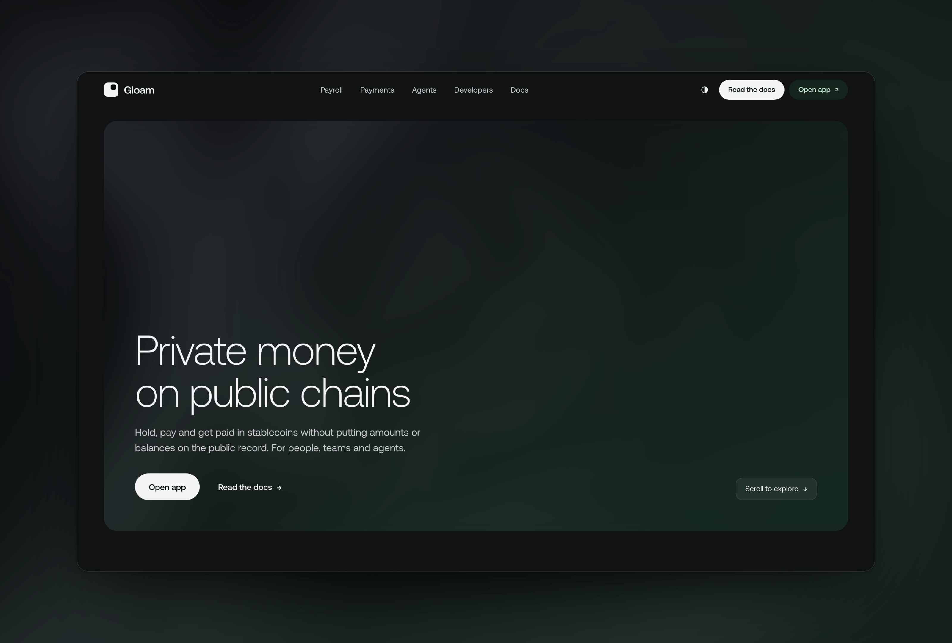The Gloam landing page hero