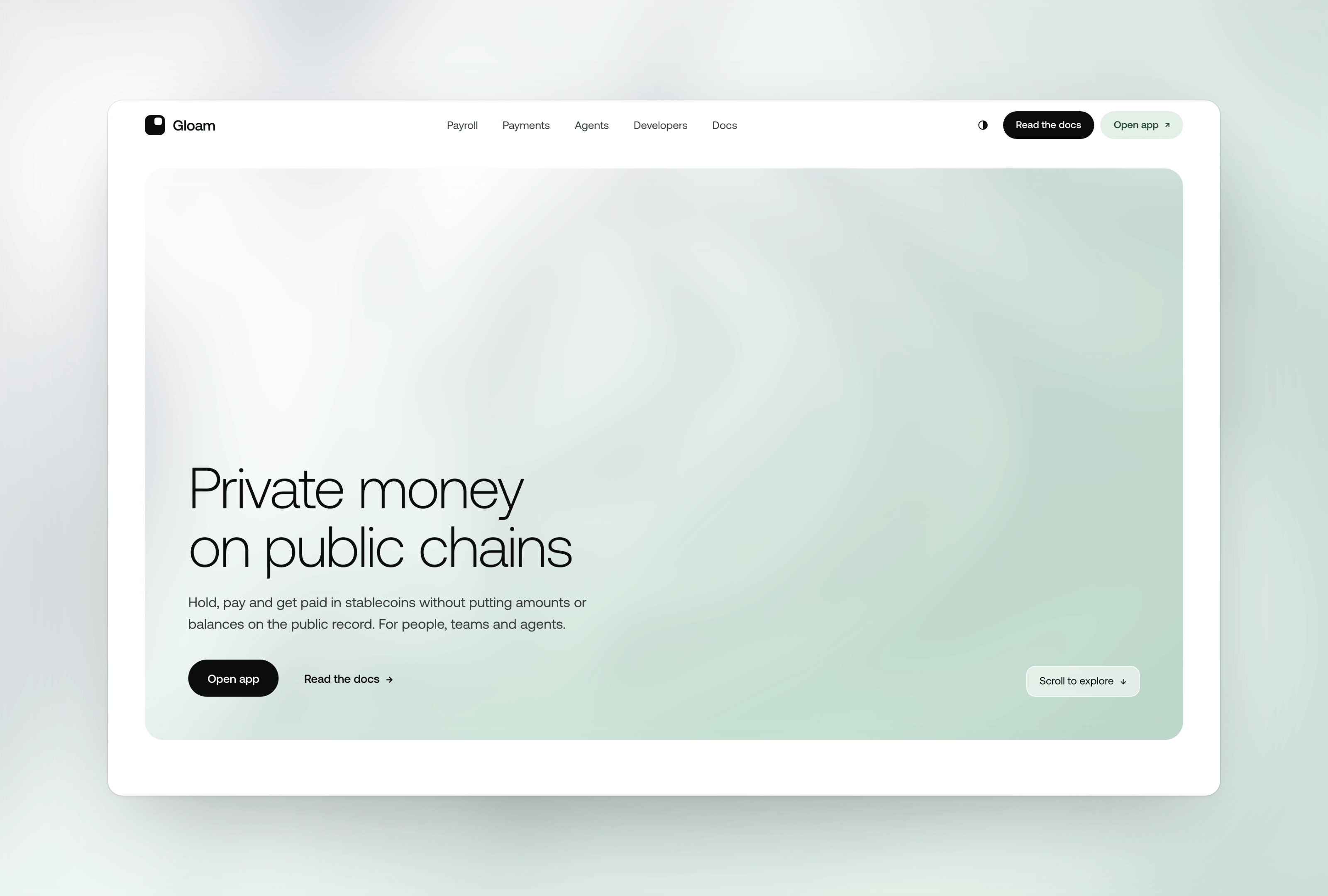 The Gloam landing page hero