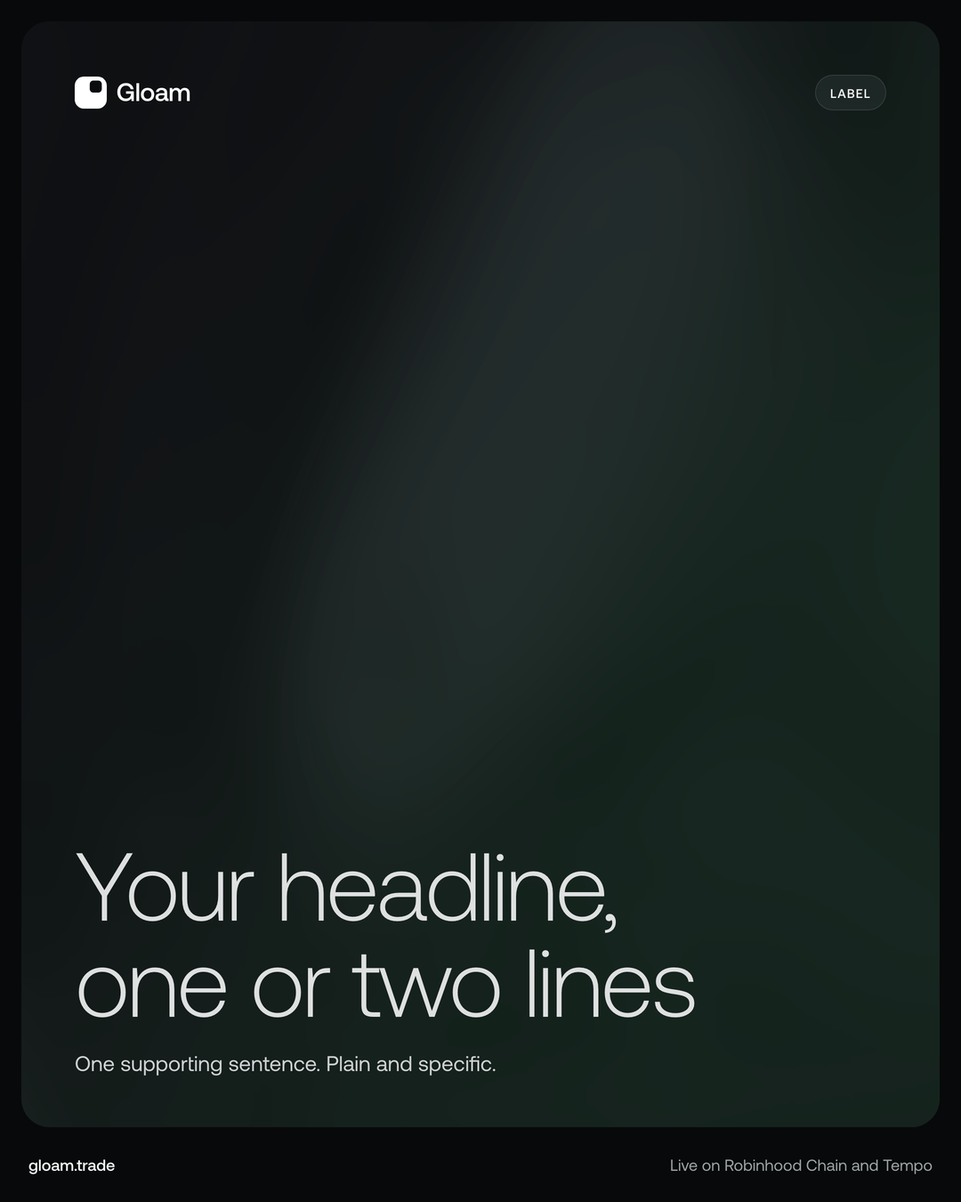 Blank post template: the mark, a label, a two line headline and a footer line