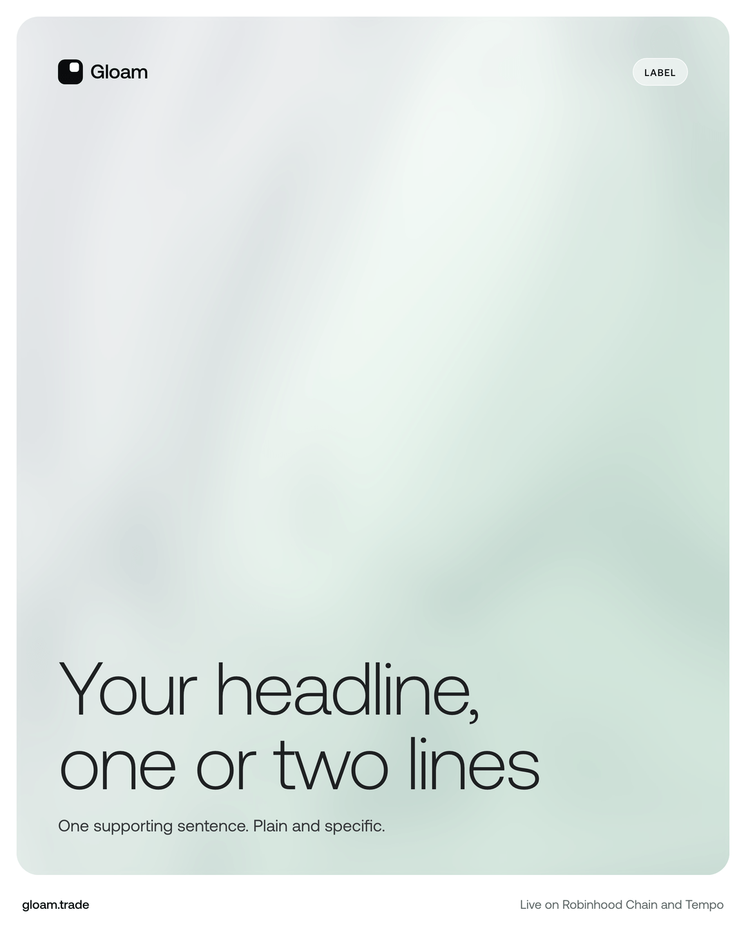 Blank post template: the mark, a label, a two line headline and a footer line