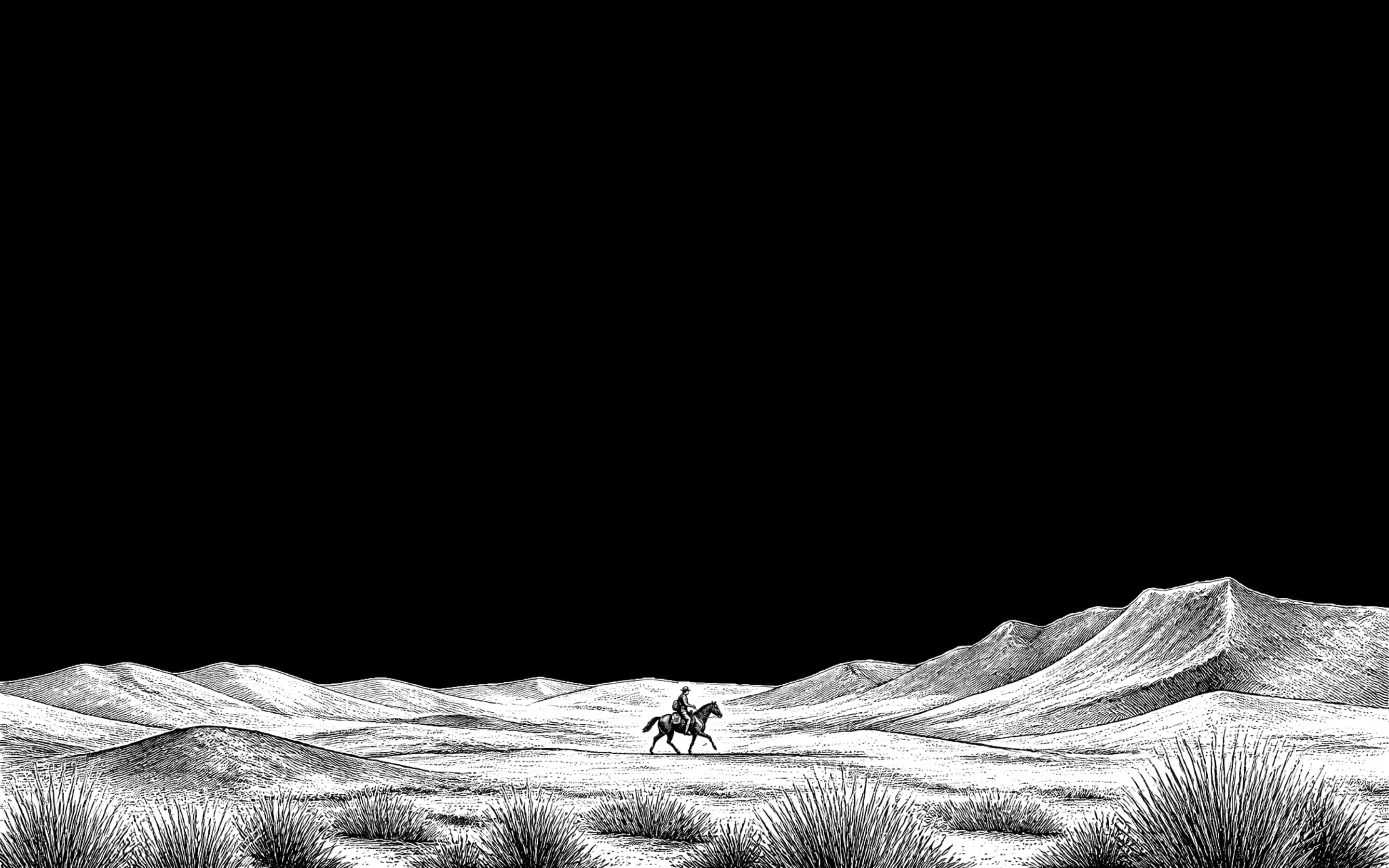 Desktop wallpaper, the courier etching under a black sky