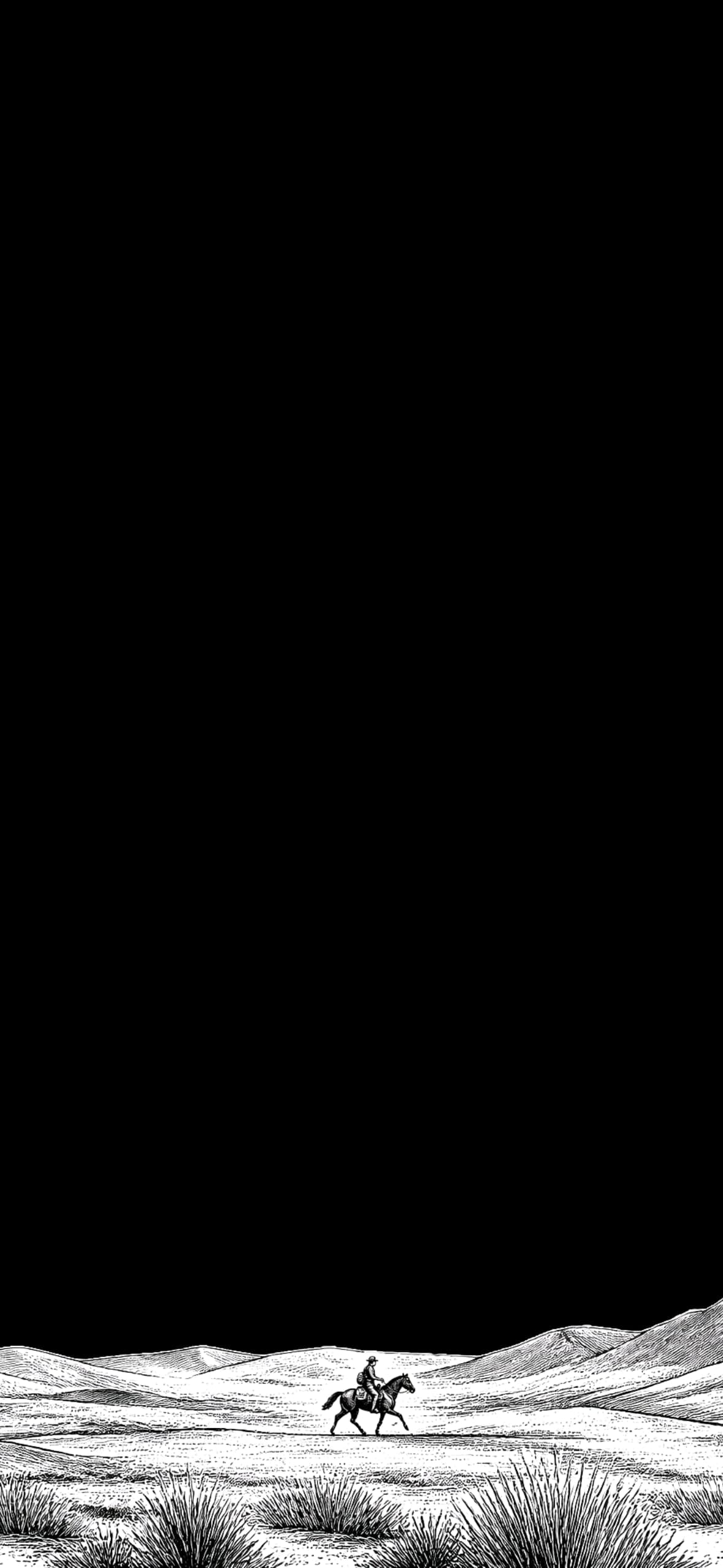 Phone wallpaper, the courier etching under a black sky